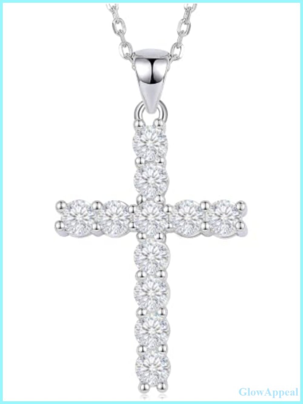 Moissanite Cross Necklace 14K White Gold Plated Pendant Adjustable 16-18"